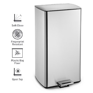 KA64 Κάδος ανοξείδωτος SLIM LINE παραλληλόγραμμος 30L με πεντάλ - Image 1